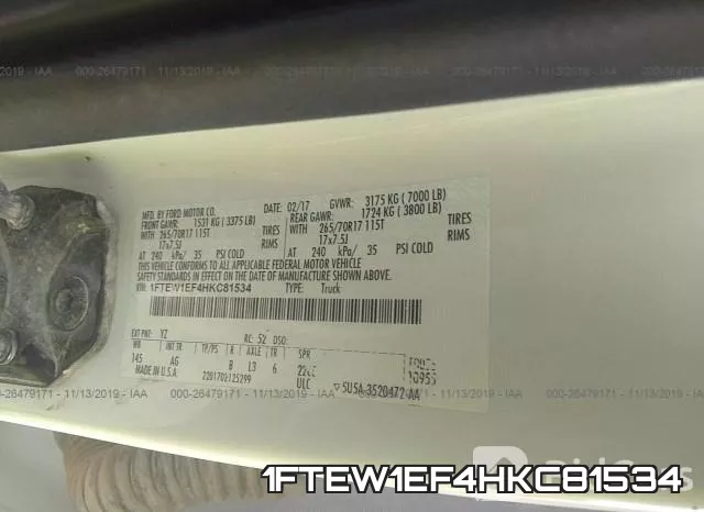 1FTEW1EF4HKC81534 фото 10