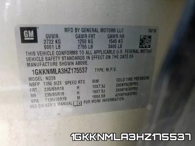 1GKKNMLA3HZ175537 фото 2