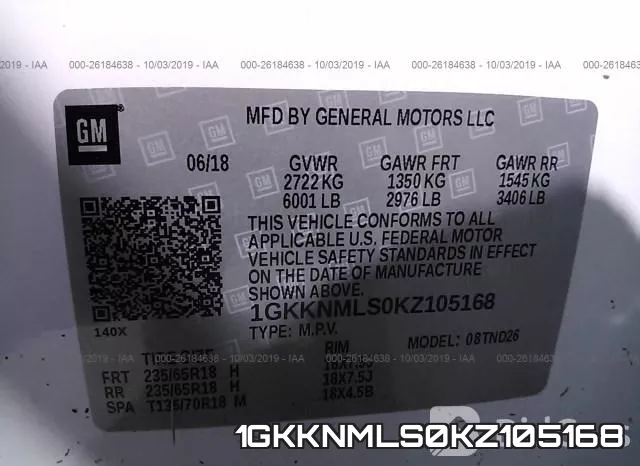 1GKKNMLS0KZ105168 фото 10