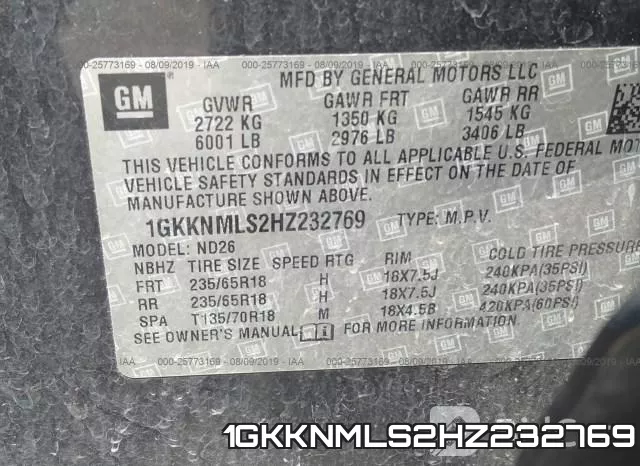 1GKKNMLS2HZ232769 фото 10
