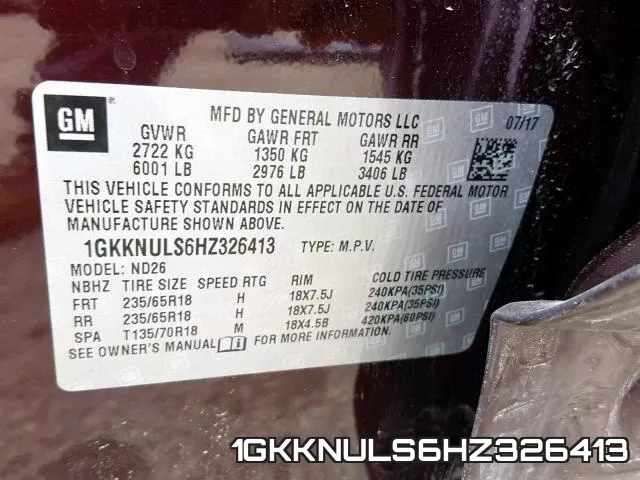 1GKKNULS6HZ326413 фото 2