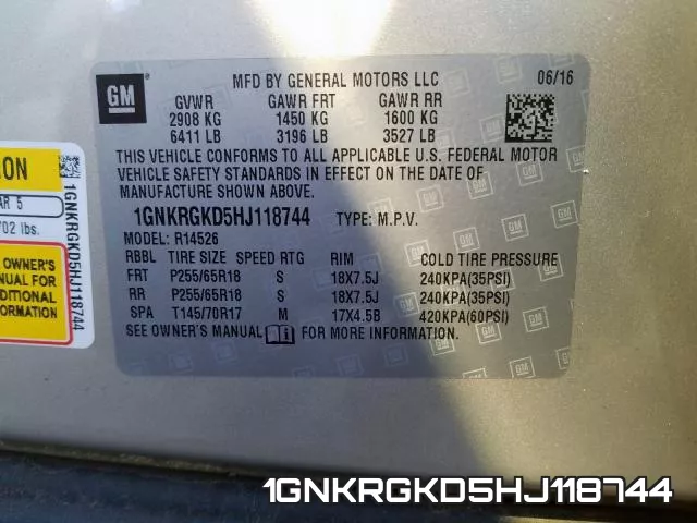 1GNKRGKD5HJ118744 фото 2