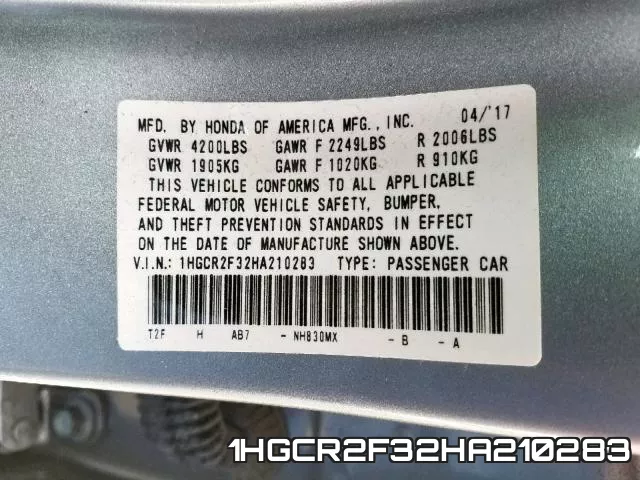 1HGCR2F32HA210283 фото 2
