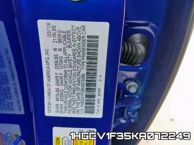 1HGCV1F35KA072249 фото 2