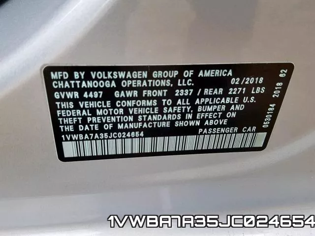 1VWBA7A35JC024654 фото 2
