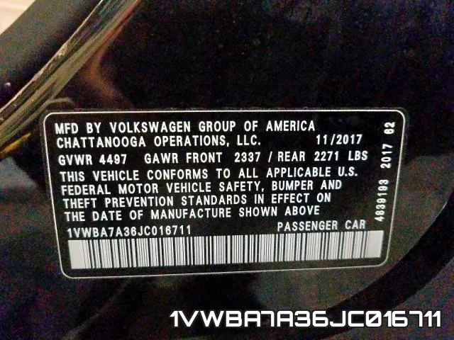 1VWBA7A36JC016711 фото 2