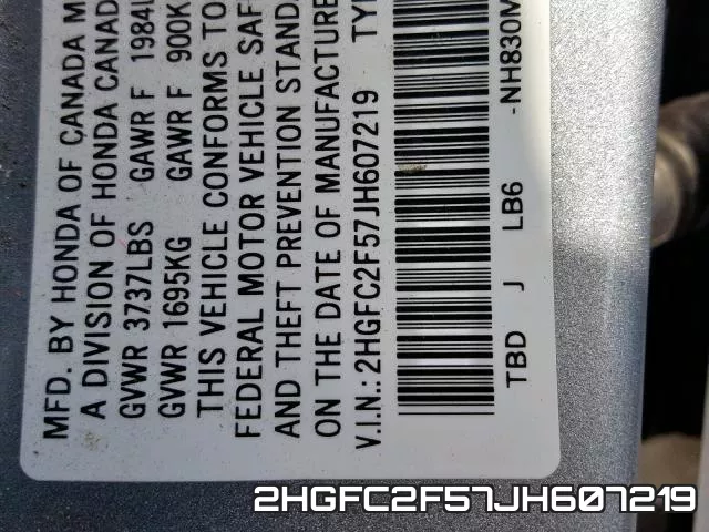 2HGFC2F57JH607219 фото 2