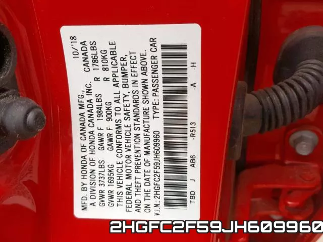 2HGFC2F59JH609960 фото 2