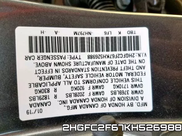 2HGFC2F67KH526988 фото 2