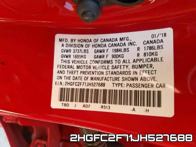 2HGFC2F71JH527688 фото 2