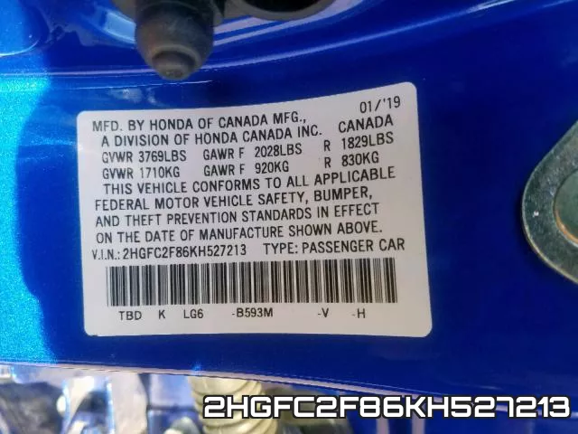 2HGFC2F86KH527213 фото 2