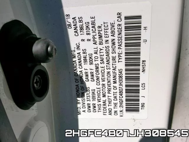 2HGFC4B07JH308545 фото 2