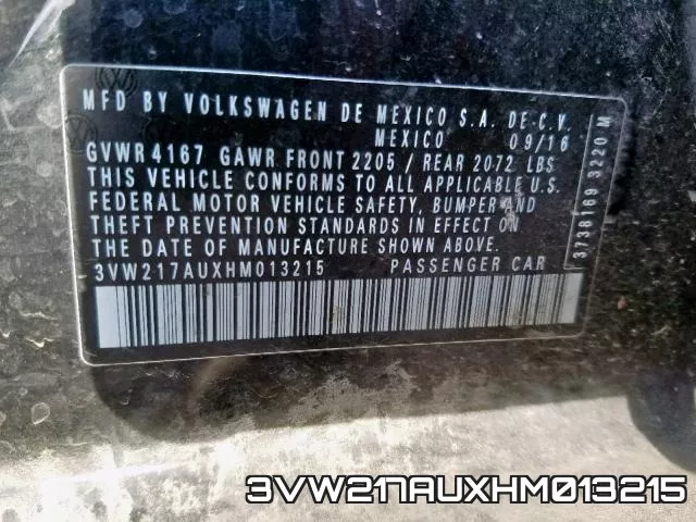 3VW217AUXHM013215 фото 2