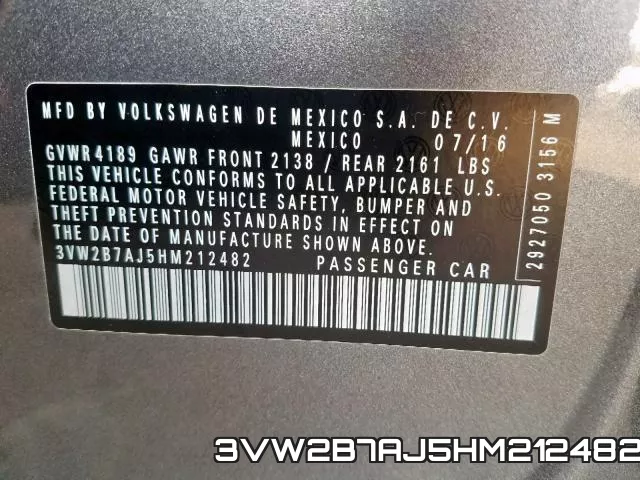 3VW2B7AJ5HM212482 фото 2