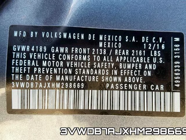 3VWDB7AJXHM298669 фото 2