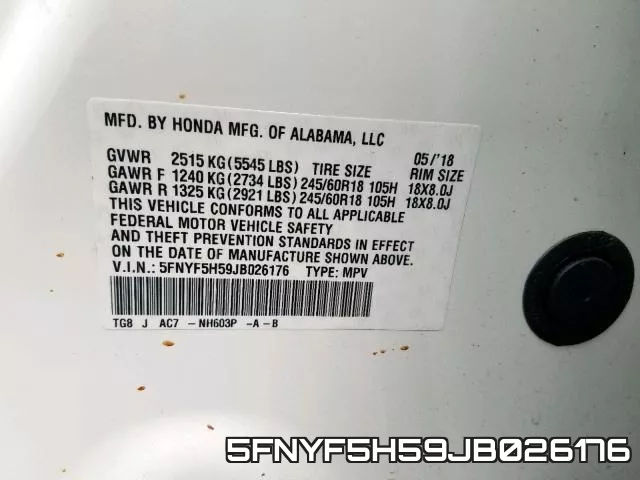 5FNYF5H59JB026176 фото 2