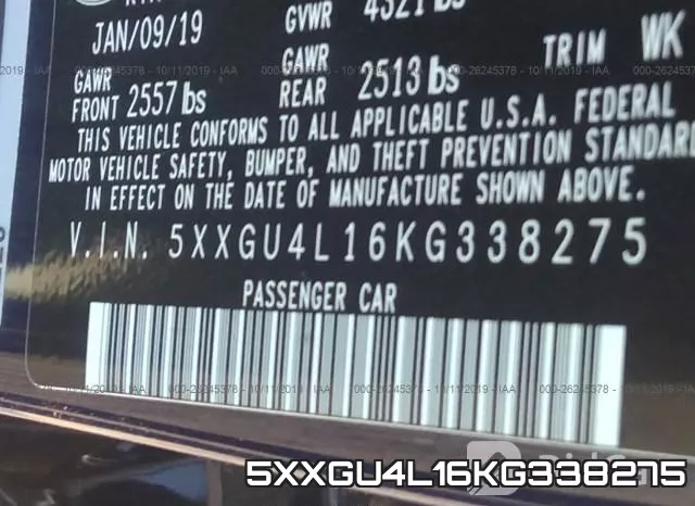5XXGU4L16KG338275 фото 10