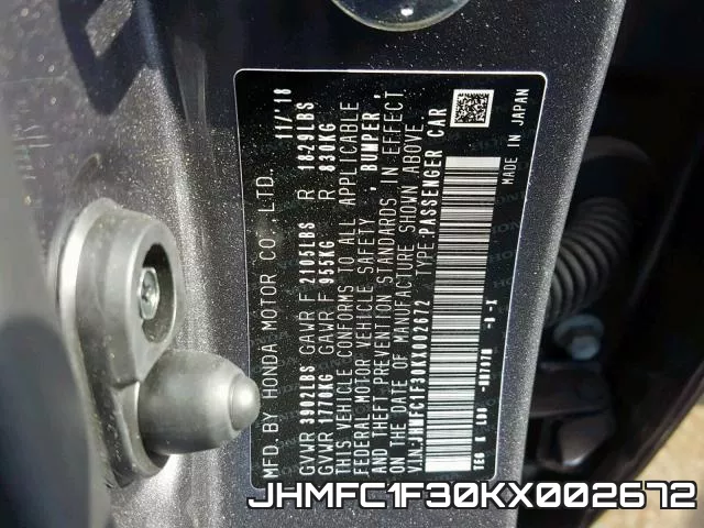 JHMFC1F30KX002672 фото 2