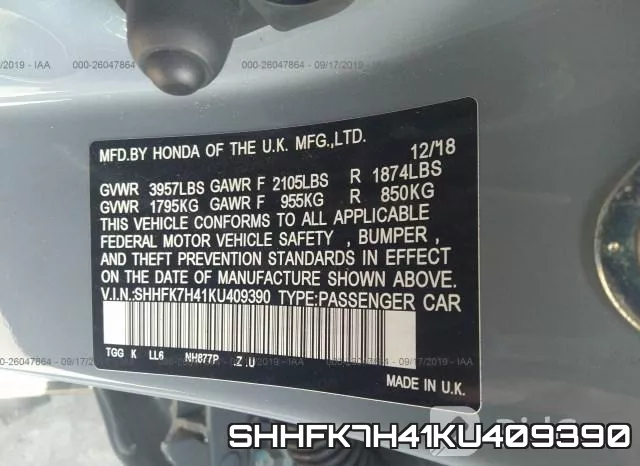 SHHFK7H41KU409390 фото 10