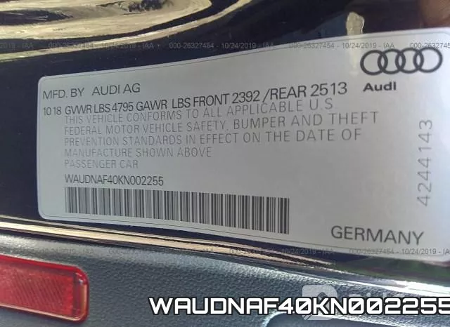 WAUDNAF40KN002255 фото 10