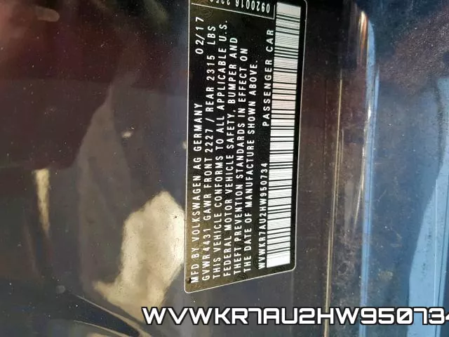 WVWKR7AU2HW950734 фото 2