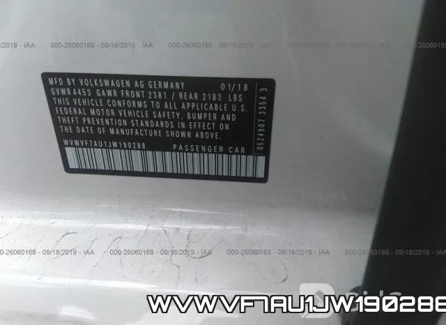WVWVF7AU1JW190288 фото 10