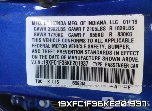 19XFC1F36KE201937 фото 9