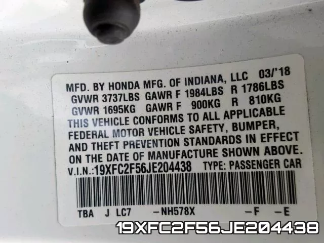 19XFC2F56JE204438 фото 2