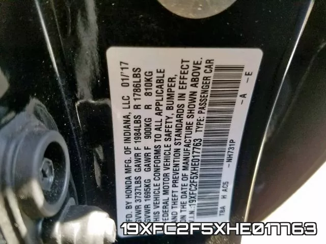 19XFC2F5XHE017763 фото 2
