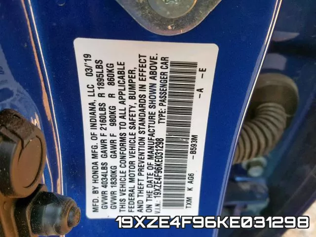 19XZE4F96KE031298 фото 2