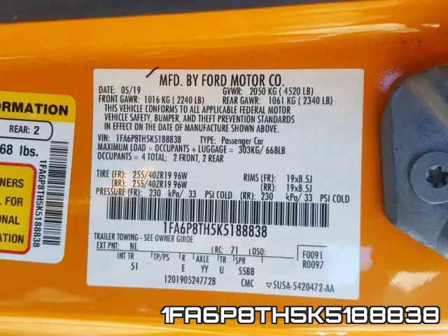 1FA6P8TH5K5188838 фото 2
