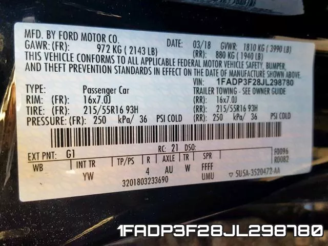 1FADP3F28JL298780 фото 2