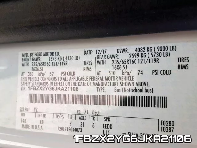 1FBZX2YG6JKA21106 фото 2