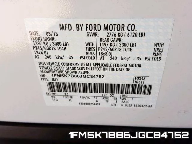 1FM5K7B86JGC84752 фото 2