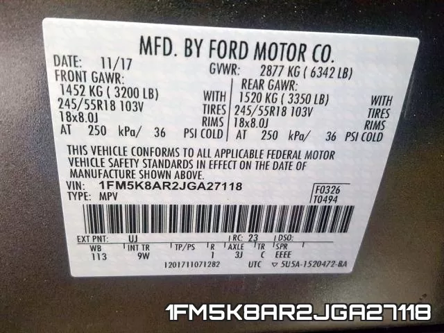 1FM5K8AR2JGA27118 фото 2