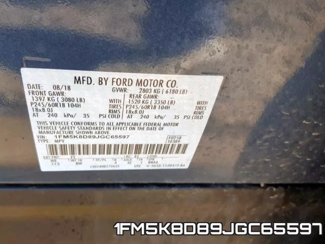 1FM5K8D89JGC65597 фото 2