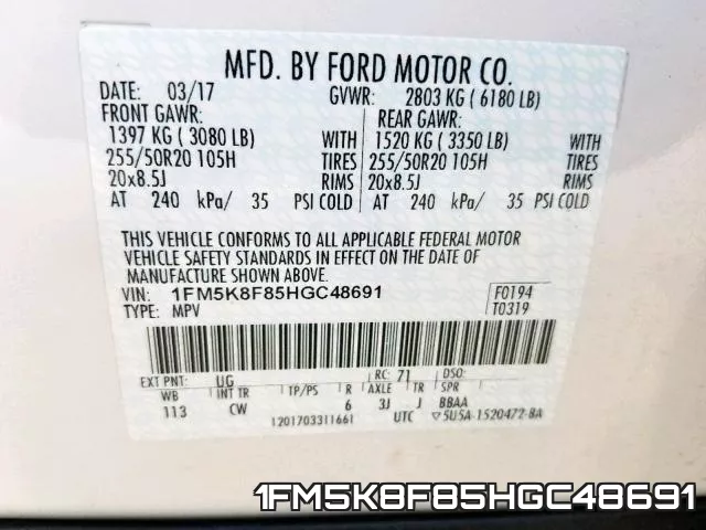 1FM5K8F85HGC48691 фото 2