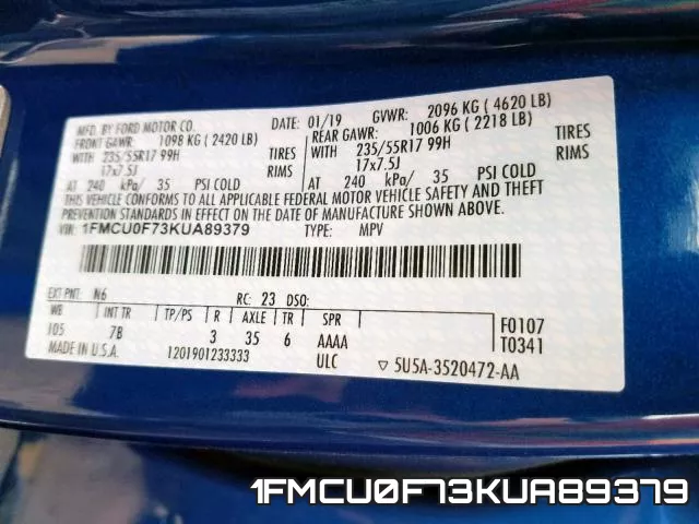 1FMCU0F73KUA89379 фото 2