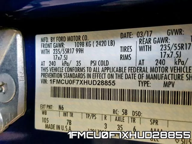 1FMCU0F7XHUD28855 фото 2