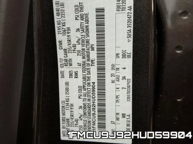 1FMCU9J92HUD59904 фото 2
