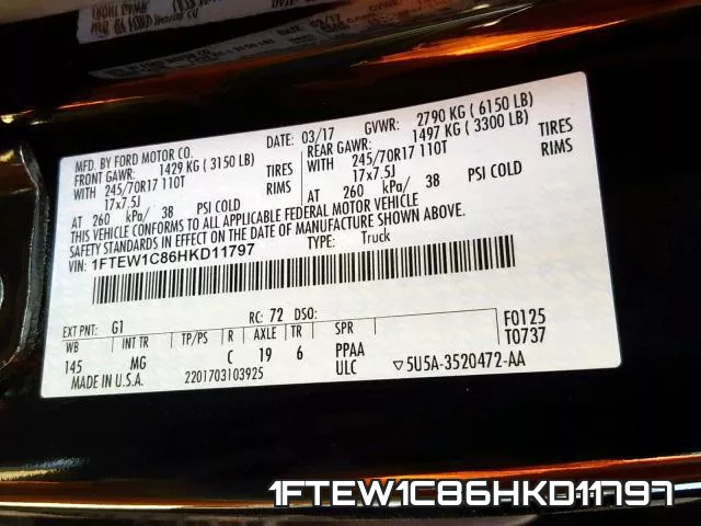 1FTEW1C86HKD11797 фото 2