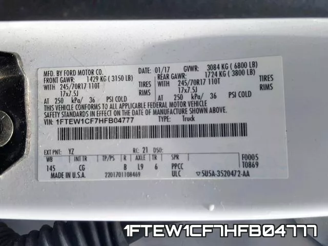 1FTEW1CF7HFB04777 фото 2