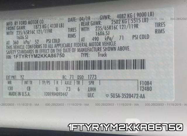 1FTYR1YM2KKA86750 фото 10