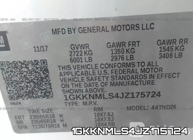 1GKKNMLS4JZ175724 фото 10