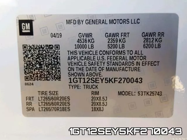 1GT12SEY5KF270043 фото 2