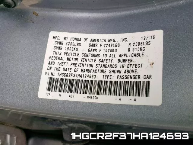 1HGCR2F37HA124693 фото 2