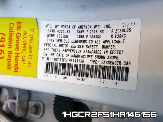 1HGCR2F51HA146156 фото 2