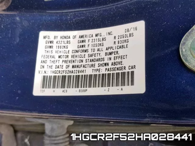 1HGCR2F52HA028441 фото 2