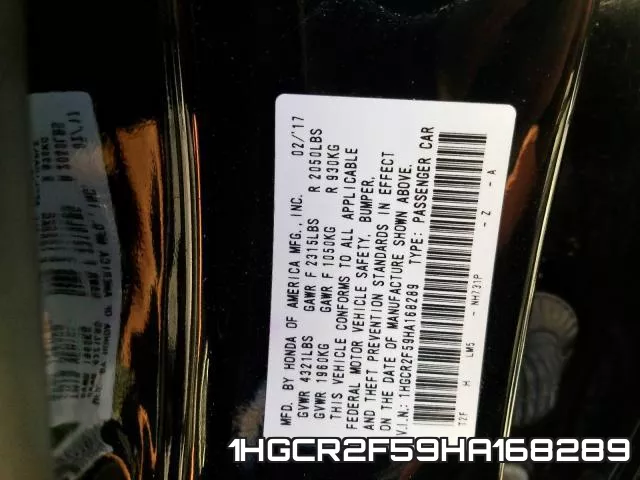 1HGCR2F59HA168289 фото 2