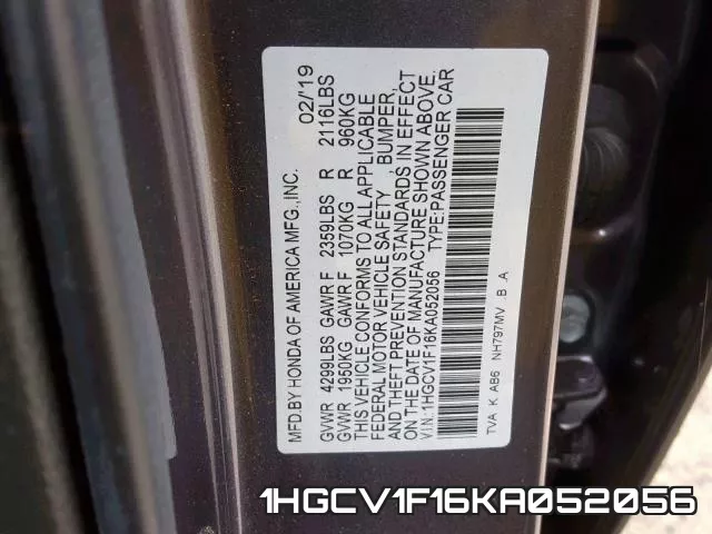 1HGCV1F16KA052056 фото 2